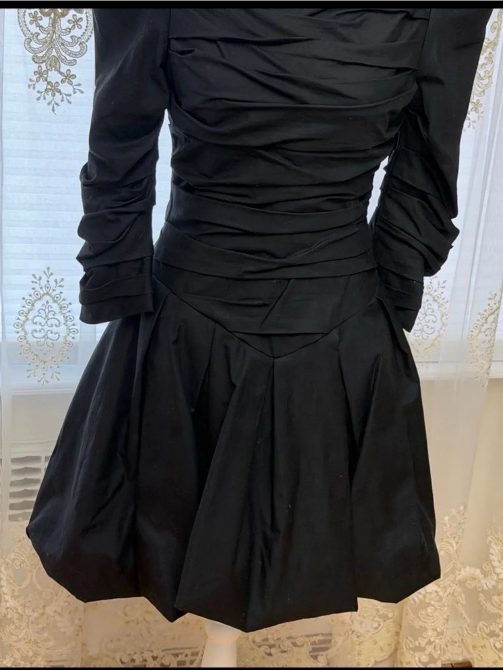 KHAITE Black Long-Sleeve Ruched Fit-and-Flare Dress